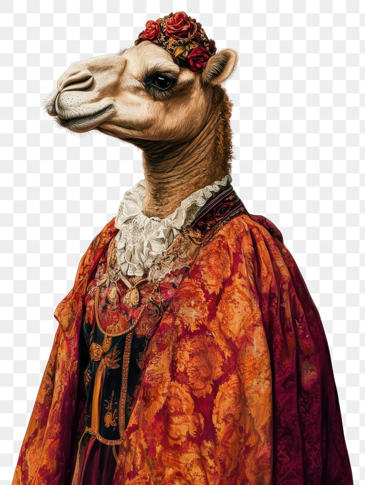 PNG Camel wears dress Renaissance fashion animal human illustration.