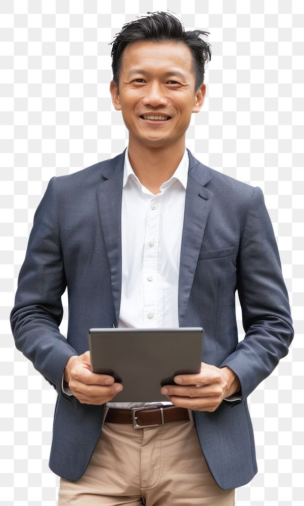 PNG A happy asian business man in casual suit tablet professional electronics.