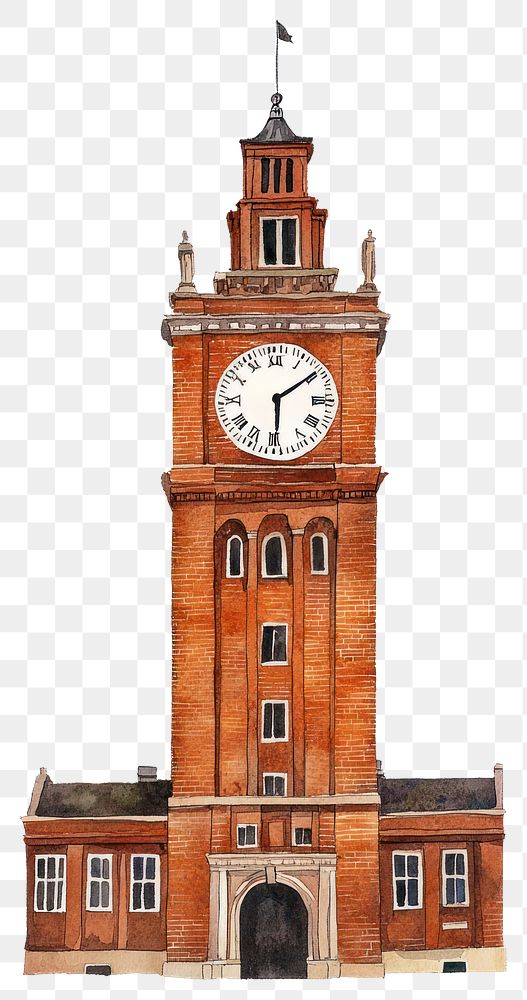 PNG Brick tall clock tower architecture illustration watercolor.