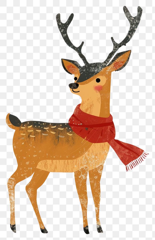 PNG Cute chubby Reindeer with red scarf illustration animal art.