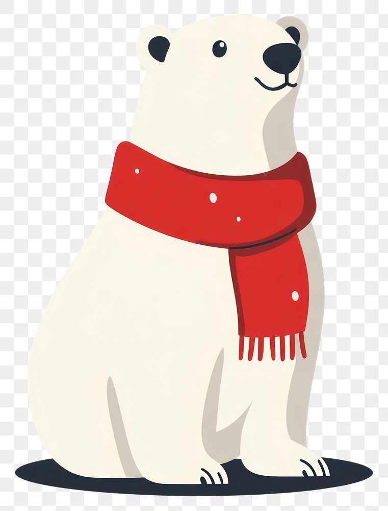 PNG Cute illustration of Polar Bear with res scarf bear animal white.