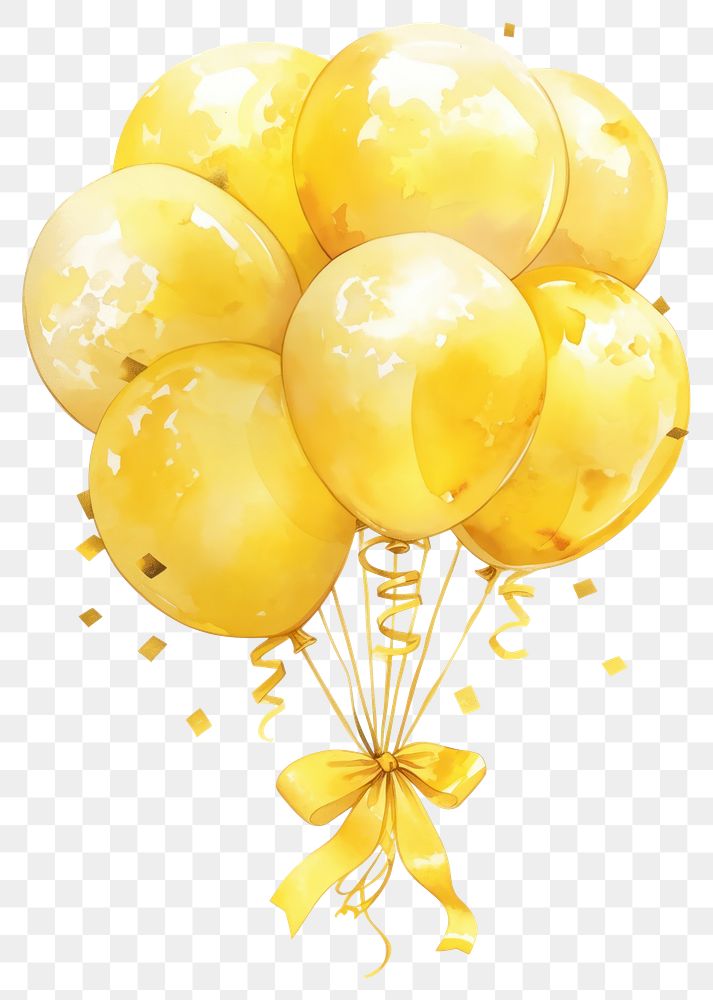 PNG Yellow coquette balloons ribbon celebration decoration.