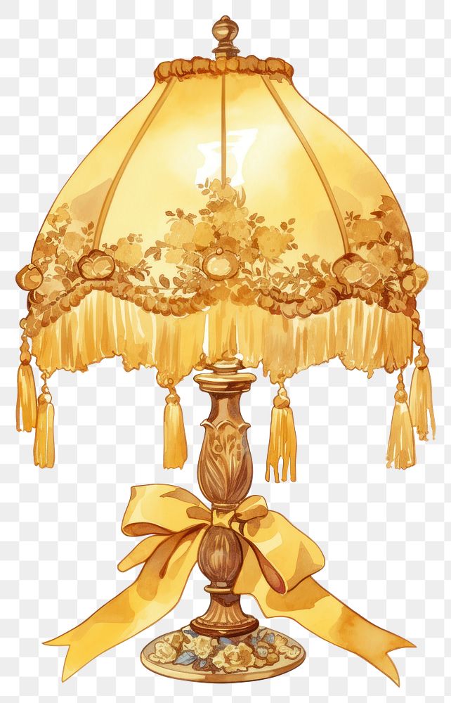 PNG Yellow coquette vintage lamp chandelier decoration lampshade.