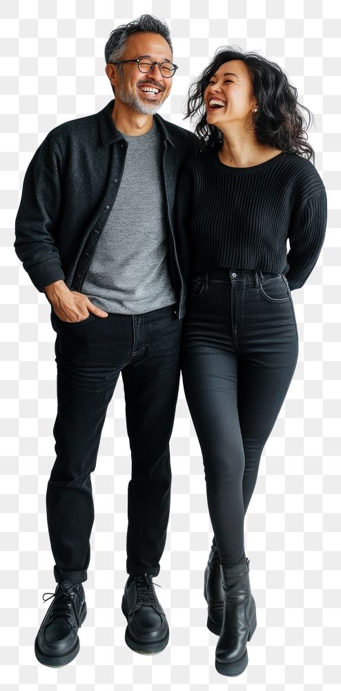 PNG Full-body joyful asian american couple clothing laughing smiling.