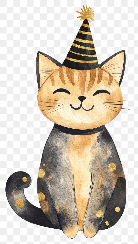 PNG Hat cat illustration watercolor.