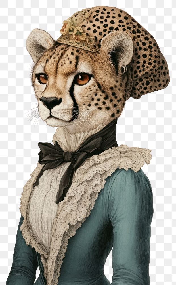 PNG Cheetah costumes wearing victorian fashion outfit animal anthropomorphic illustration.