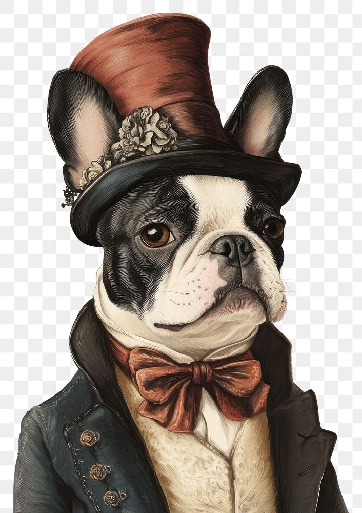 PNG A dog costumes wearing victorian fashion outfit animal bulldog human.