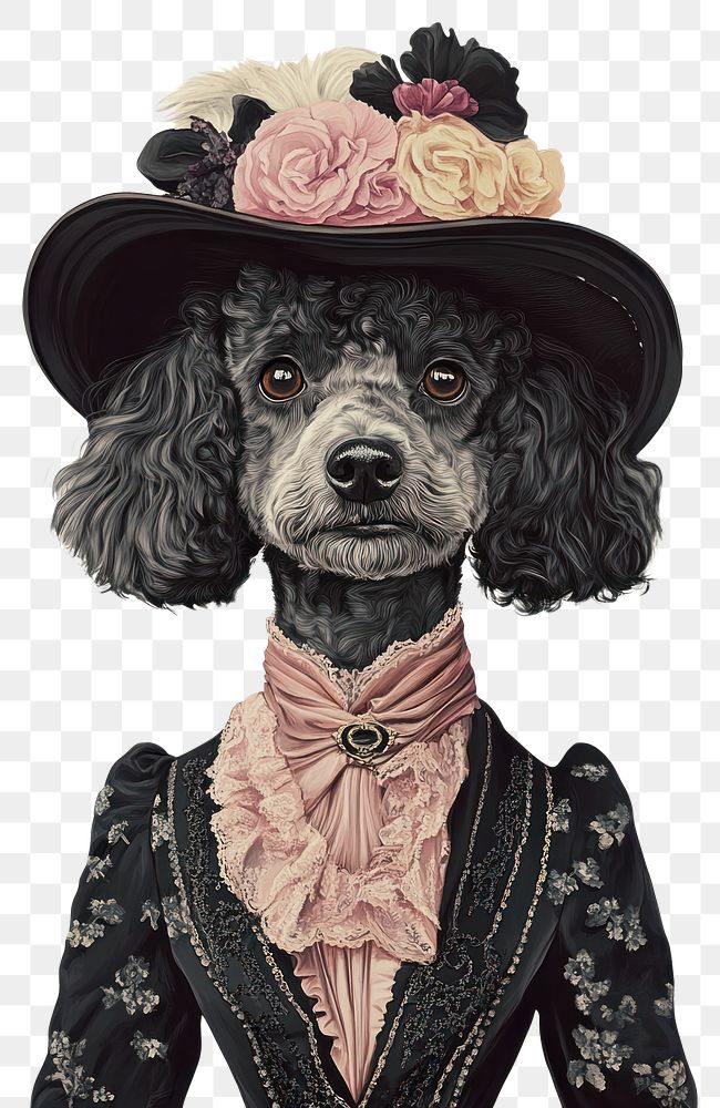 PNG Poodle costumes wearing victorian fashion outfit animal human hat.