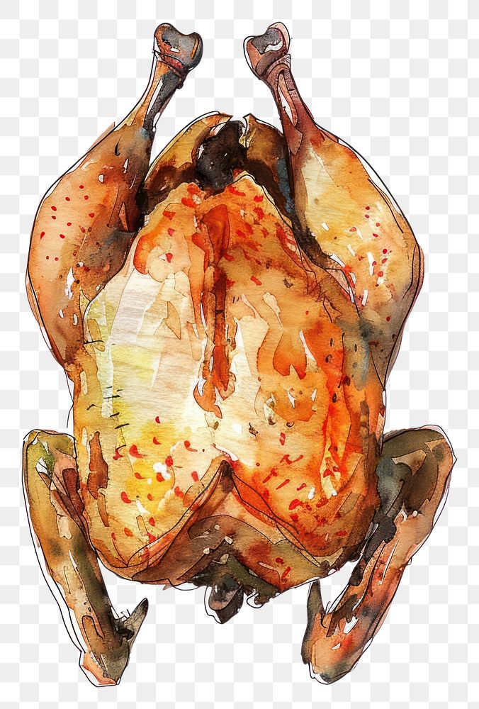 PNG An isolated Roast chicken food illustration watercolor.