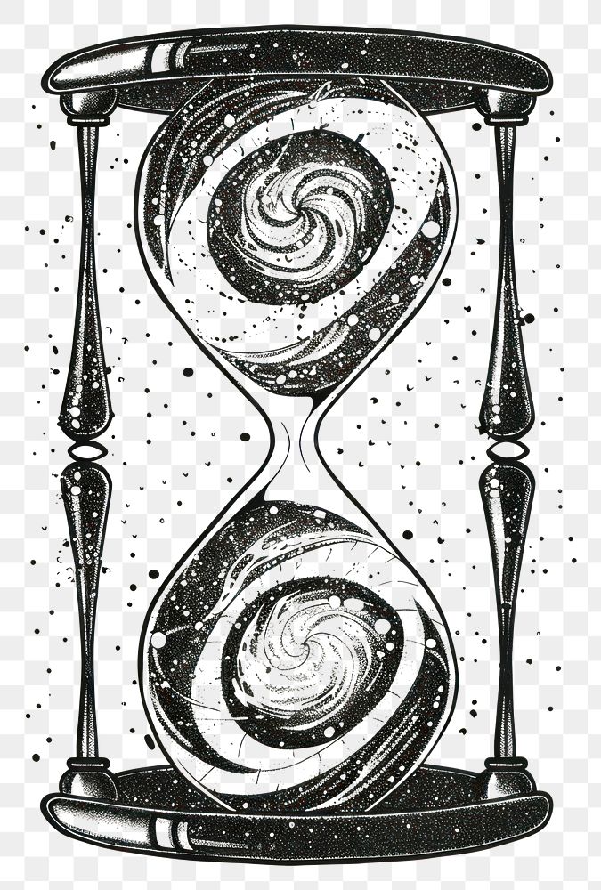 PNG Celestial illustration of Hourglass with Galaxies hourglass galaxies swirling.