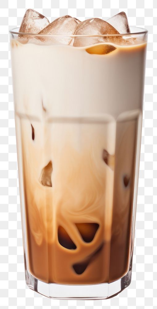 PNG Iced coffee with milk drink glass white background. 