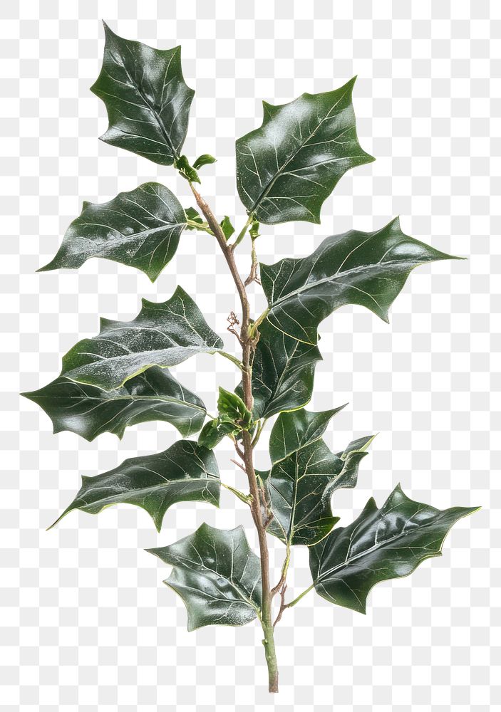 PNG A christmas Sprig of European holly plant leaf decoration.