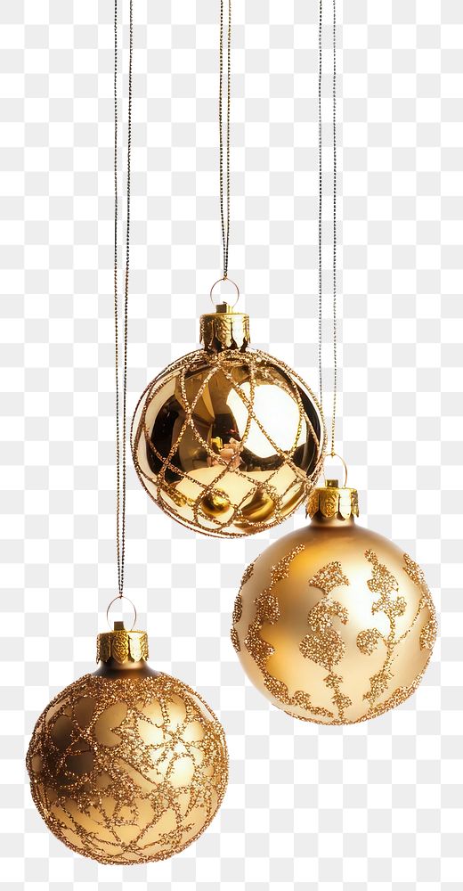 PNG A four cute christmas pattern golden baubles hanging down accessories decorations decorative.