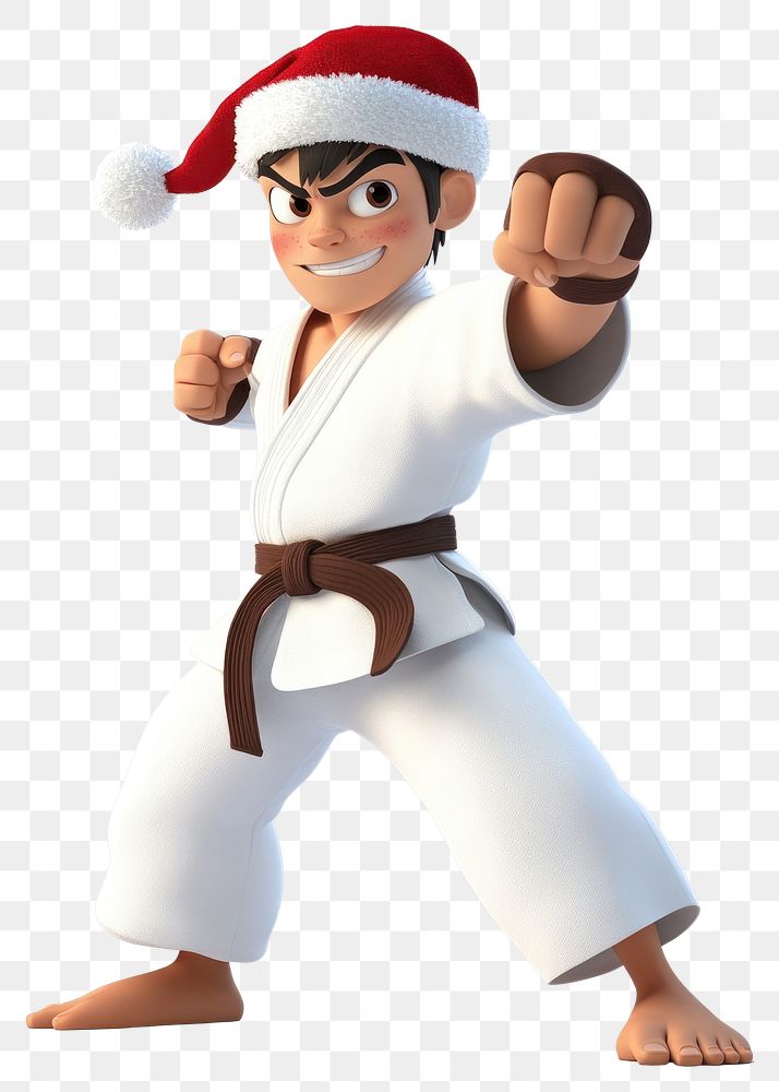 PNG Karate master character santa arts.