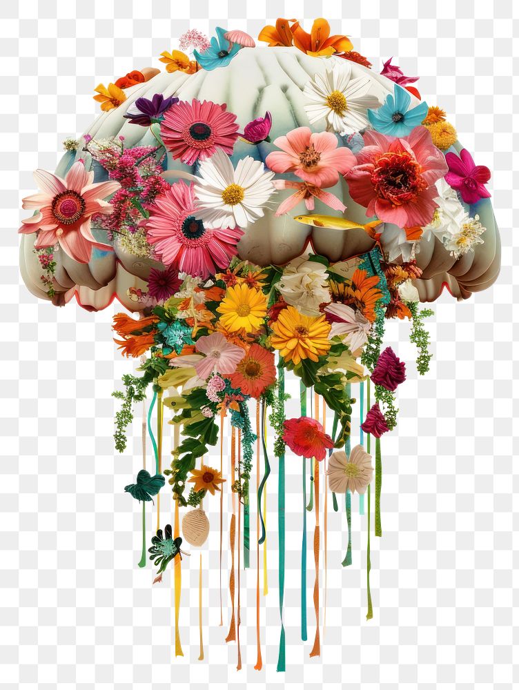 PNG Flower Collage jellyfish flowers pattern handicraft.