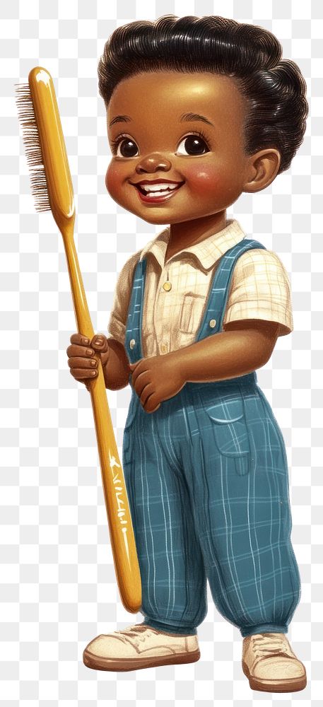 PNG Boy holding a giant tooth brush illustration toothbrush vintage.