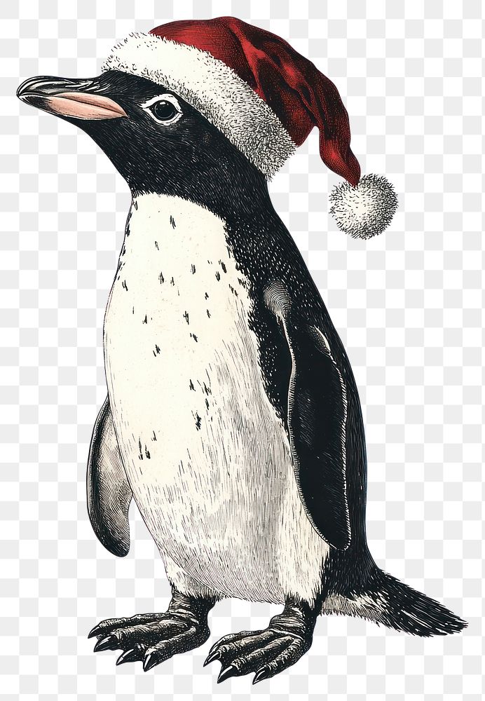 PNG Penguin wearing Santa hat illustration animal santa.