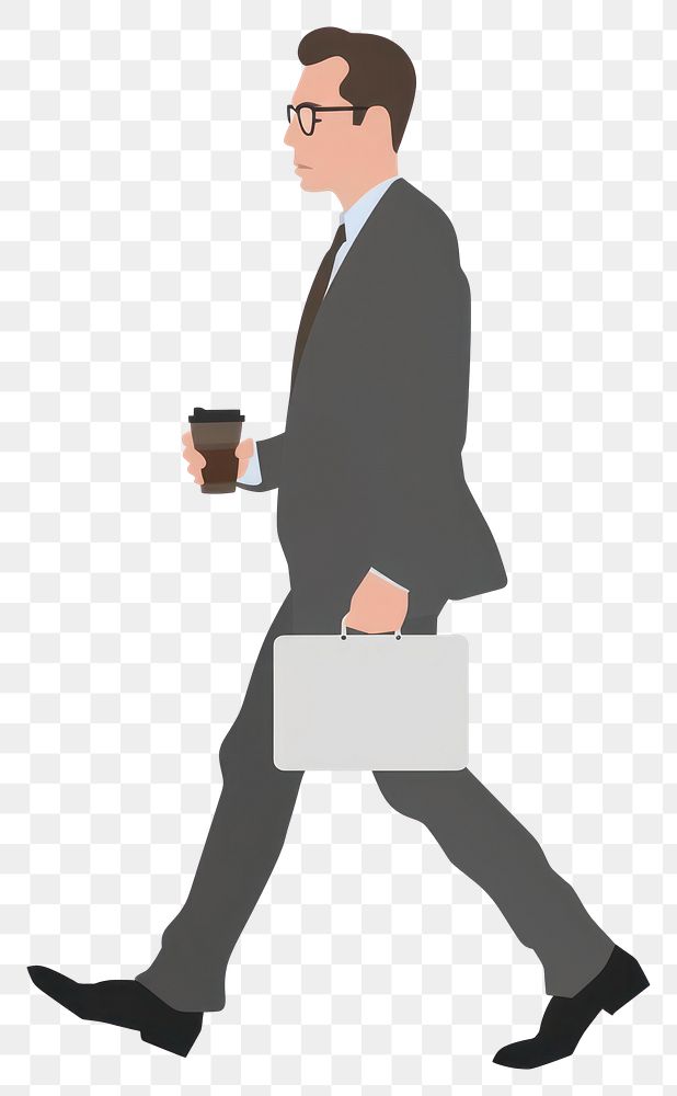 PNG Businessman holding a cup of coffee illustration walking suit.