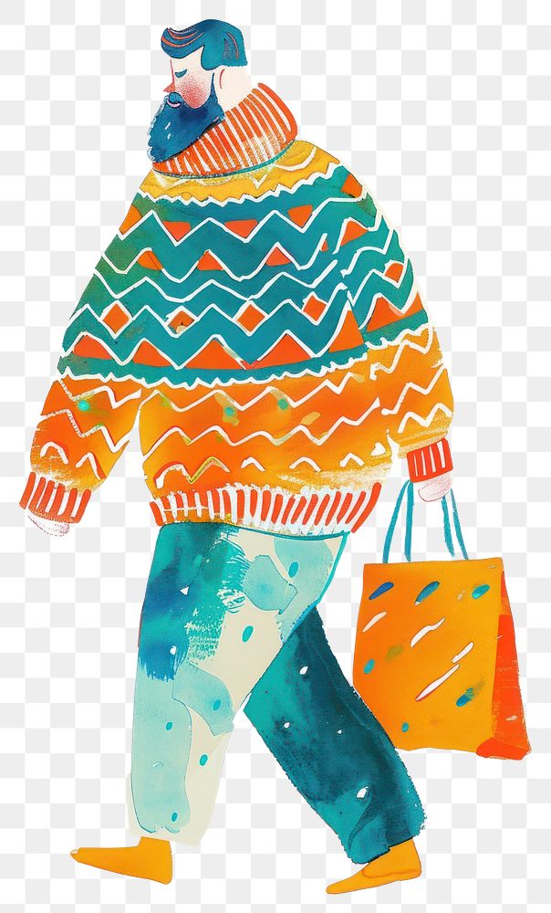 PNG Big guy holding a shopping bag illustration sweater winter.