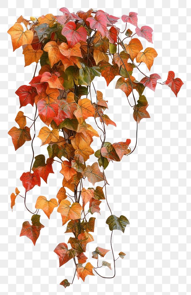 PNG Thick real ivy orange autumn leaves.