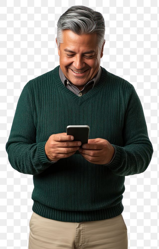 PNG A Hispanic senior man sweater isolated smiling.