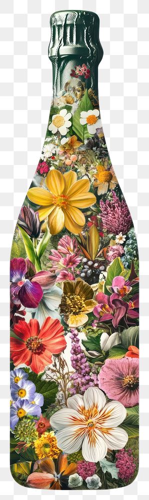 PNG Flower Collage champagne bottle flower illustration pattern.