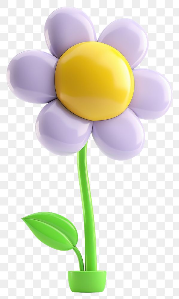 PNG Cute chubby cartoon balloon flower with green stem and yellow center background simple illustration.