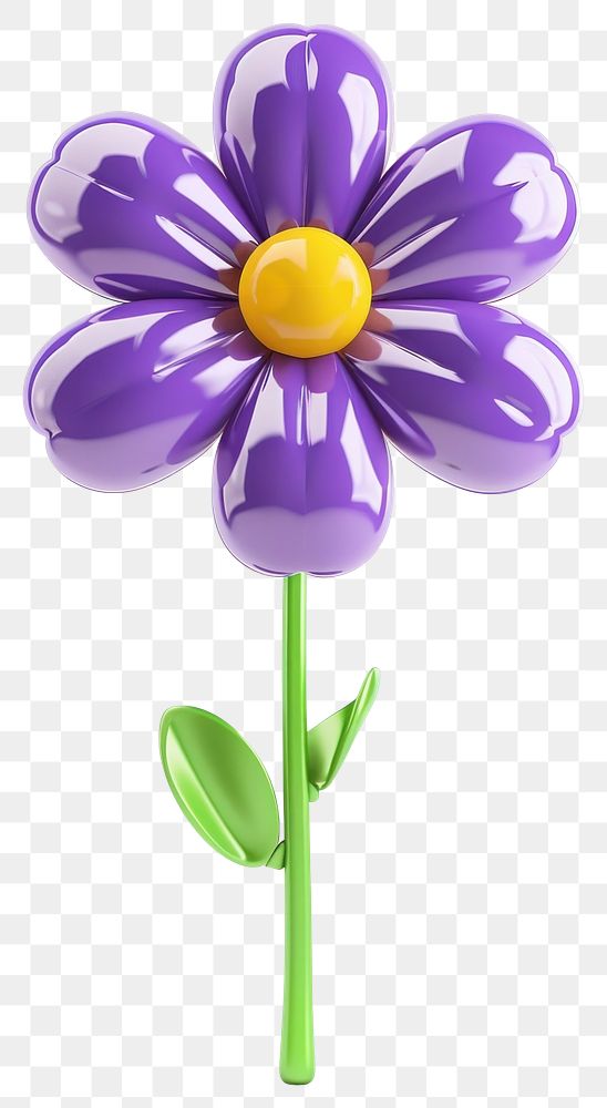 PNG Cute chubby cartoon purple balloon flower with green stem and yellow center vibrant illustration asteraceae.