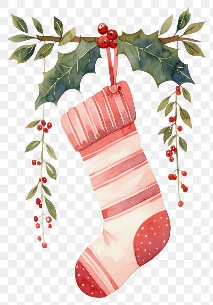 PNG Striped red and pink socks illustration watercolor christmas.