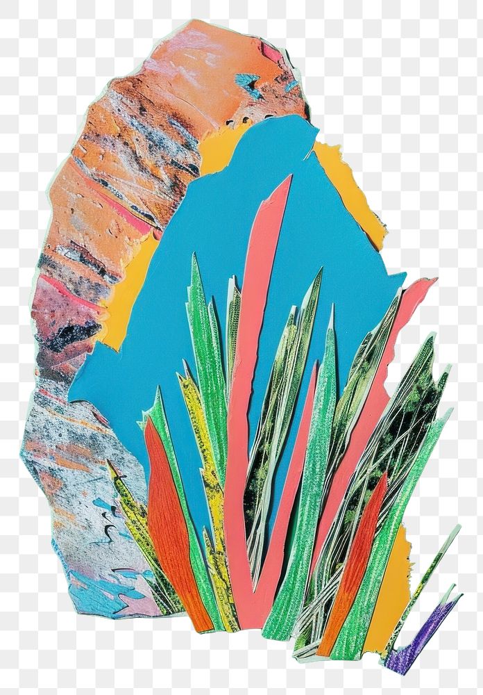 PNG Rock and grass paper cut painting abstract collage.