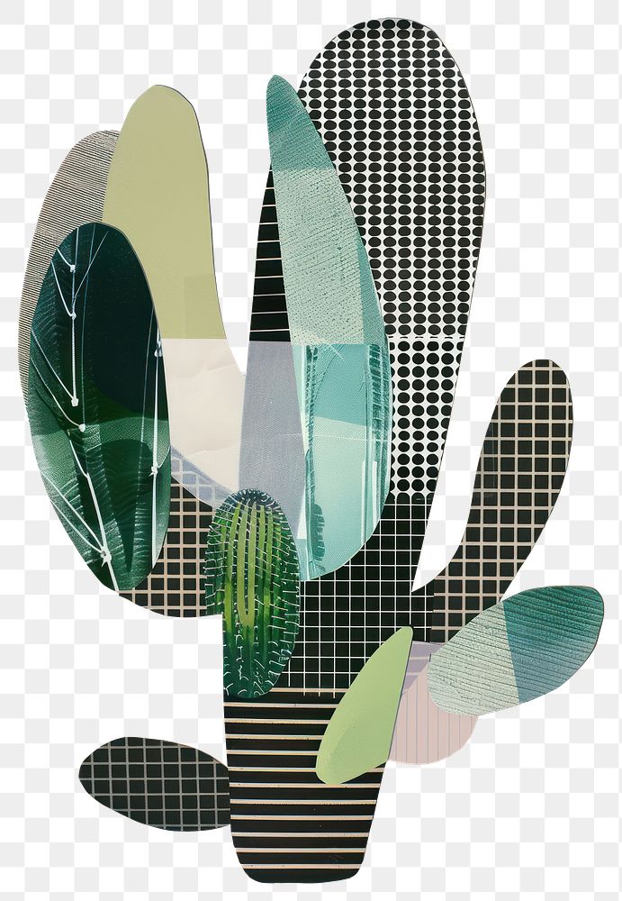 PNG Cactus retro paper collage illustration abstract design.