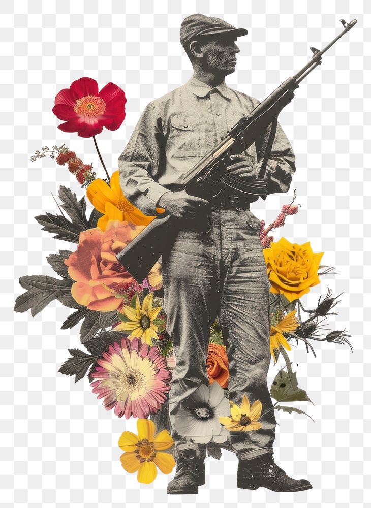 PNG Paper collage of carbine flower vintage photo.