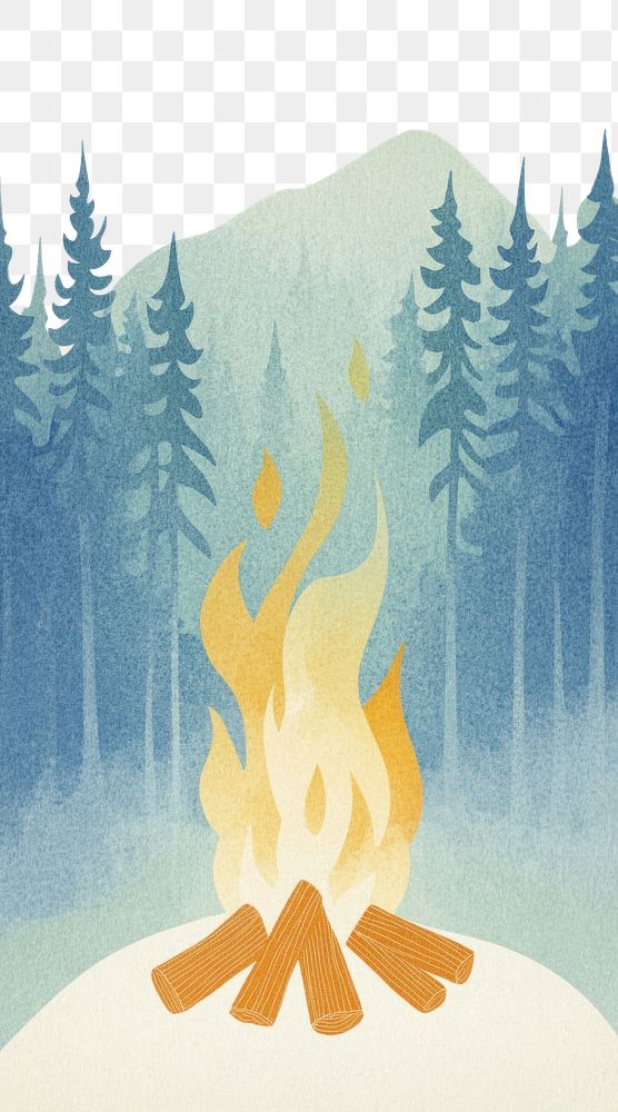 PNG Bonfire camping wallpaper illustration mobile trees.