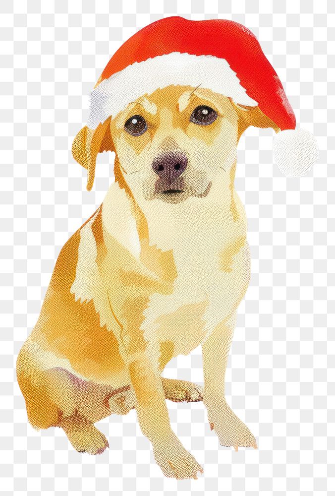 PNG Dog wearing santa hat illustration white cute.