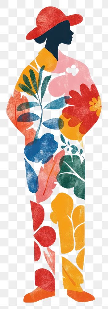 PNG Floral memphis woman vibrant art illustration.