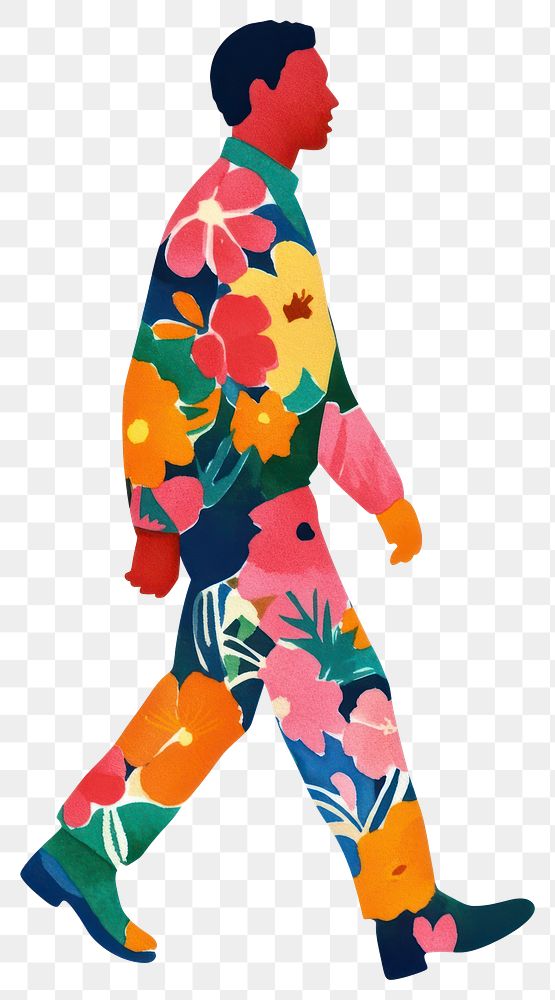 PNG Floral memphis man walking vibrant colors art.