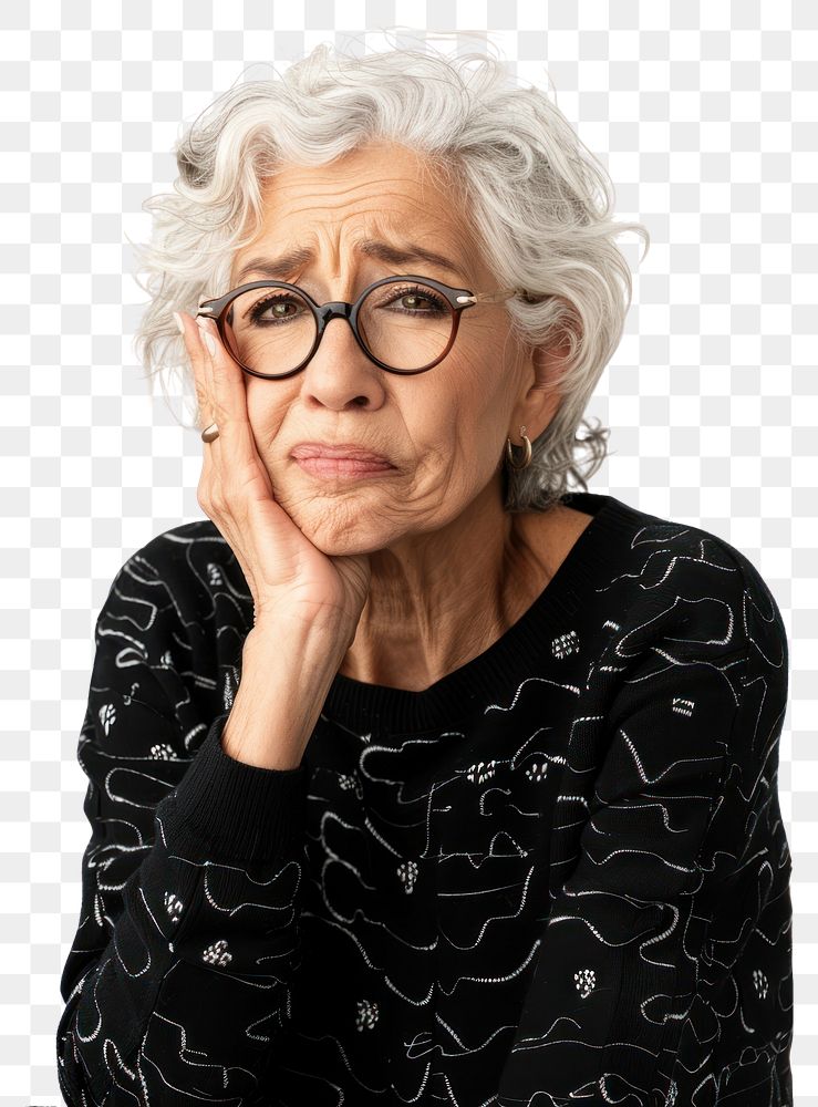 PNG Senior woman touching cheek with hand portrait glasses adult.