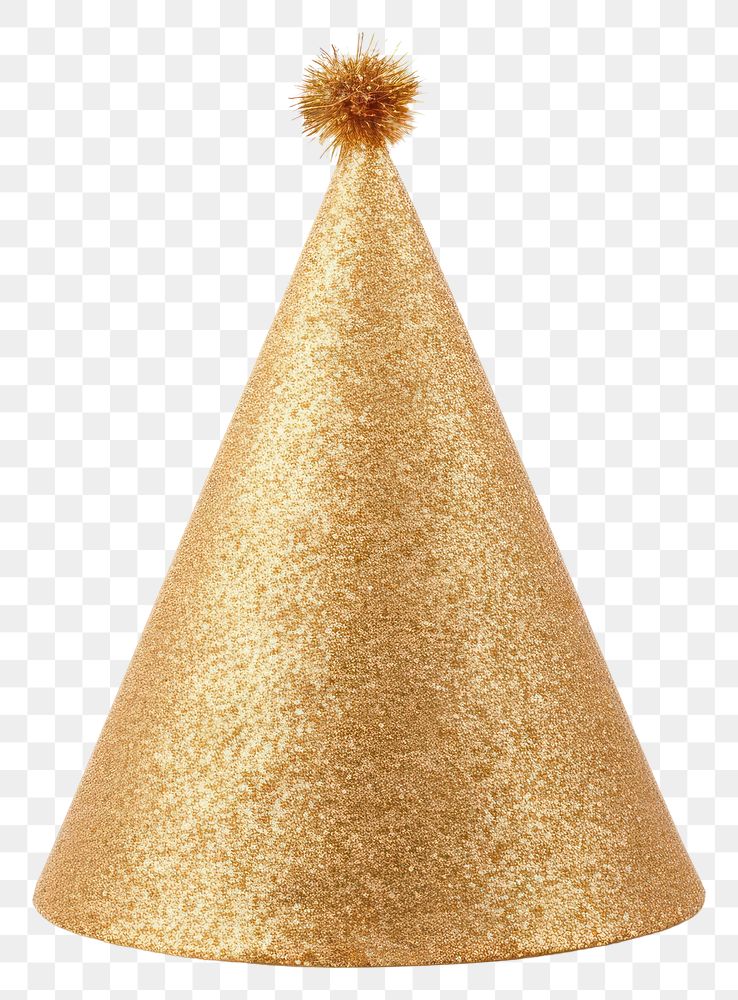 PNG Realistic gold glitter party hat with pompon on top celebration decoration sparkling.