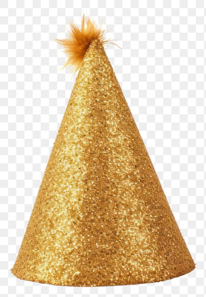 PNG Realistic gold glitter party hat with pompon on top cone celebration ammunition.