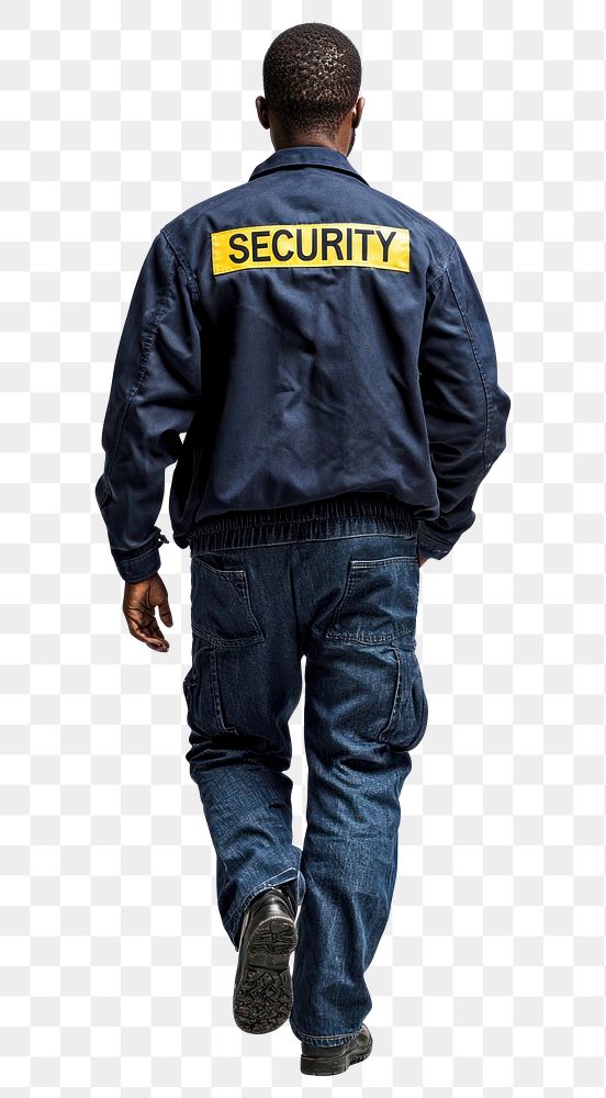 PNG Security guard walking jacket back view.