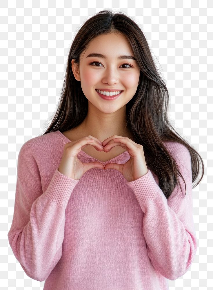 PNG Asian half american woman wearing pink long sleeves happy smile heart.