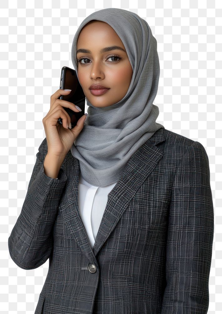 PNG Portrait of mixed black race muslim woman wearing hijab professional business photo.