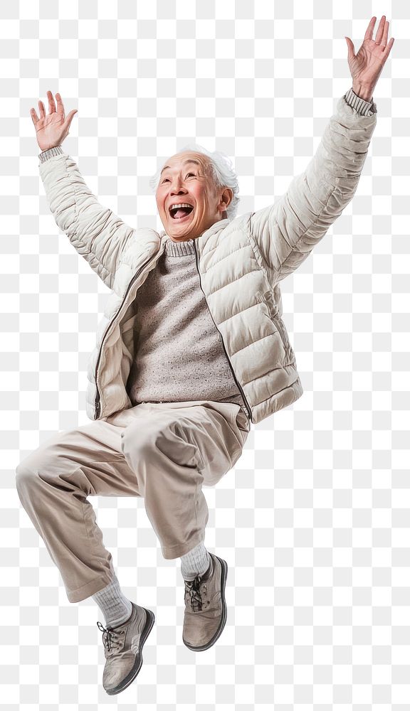 PNG Senior Citizen Jumping in Joy clothing elderly jumping.