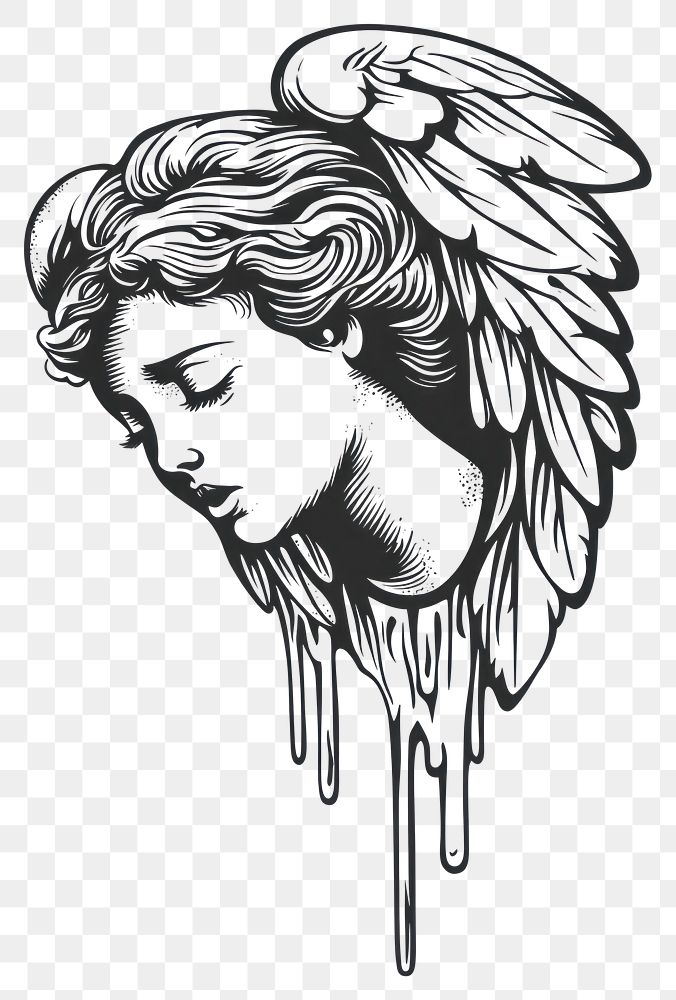 PNG Angel cry art illustration black.