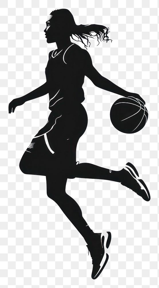 PNG Silhouette of female basketball player sports illustration clothing.