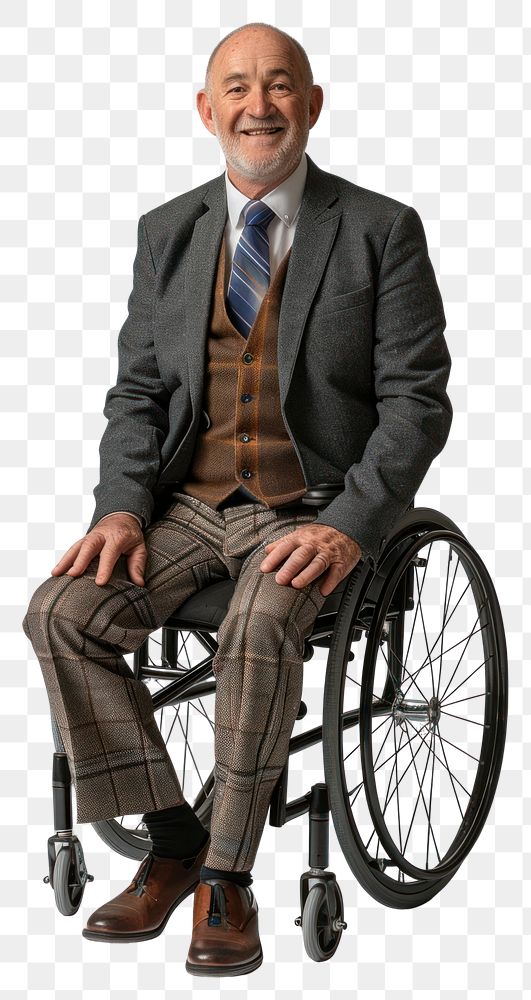 PNG Senior man on wheelchair suit professional background.