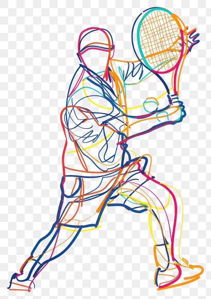 PNG Line drawing tennis player art colorful sketch.