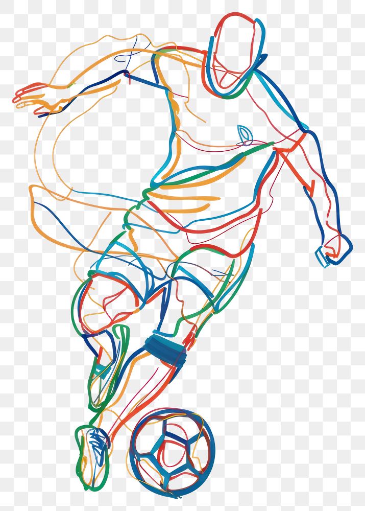 PNG Line drawing soccer player art continuous colorful.