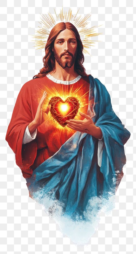 PNG Sacred Heart of Jesus religious christian painting.