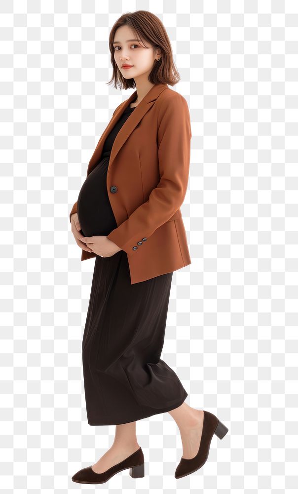 PNG Front view of pregnant woman in business arttire blazer photo dress.